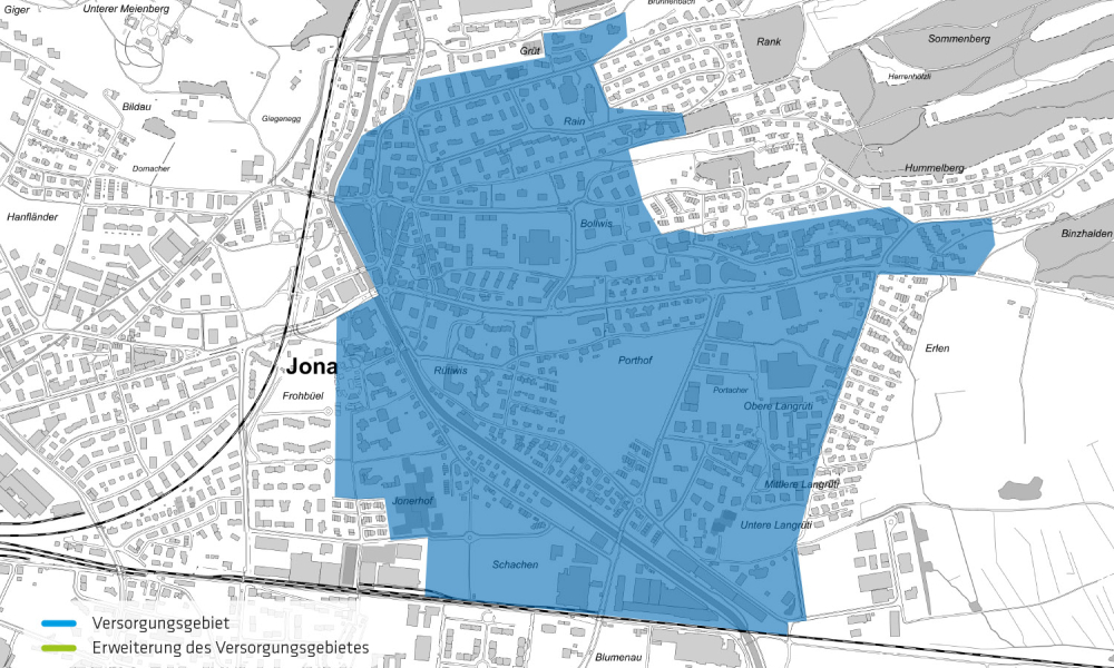 EZL Fernwaerme Versorgungsgebiet Jona